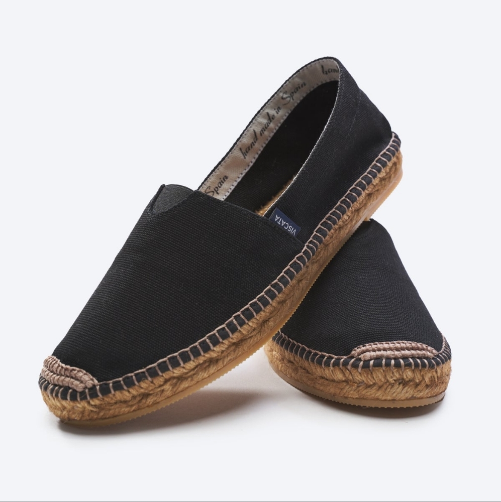 NWOT Viscata "Barceloneta" Canvas Flat Espadrilles Black Handmade Spain 40 EUR